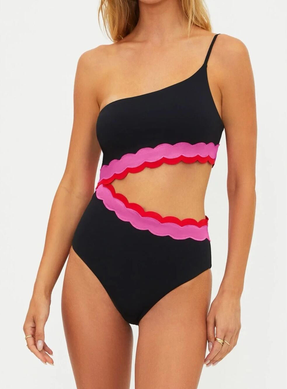 Beach Riot Liora Scallop Cutout One Piece Swimsuit S NWT Black Pink Red